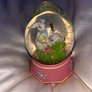 Easter Bunny Snow Globe with Pink Base